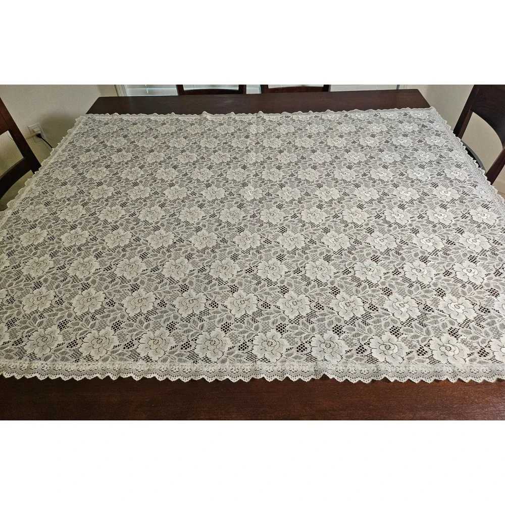 Vintage Lace Tablecloth Home Ivory Floral Scalloped Rectangle Vintage Style